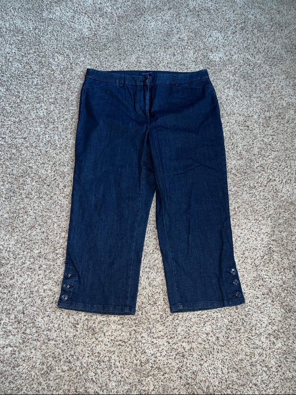 Talbots Dark Wash Denim Cropped Pants Size 14 Button Hem Stretch